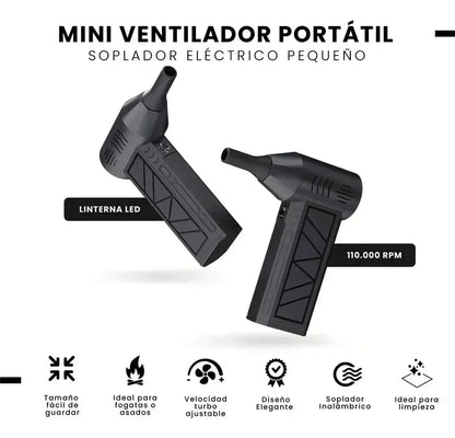 Mini Ventilador Portátil Soplador Eléctrico - linterna LED y 110.000 RPM