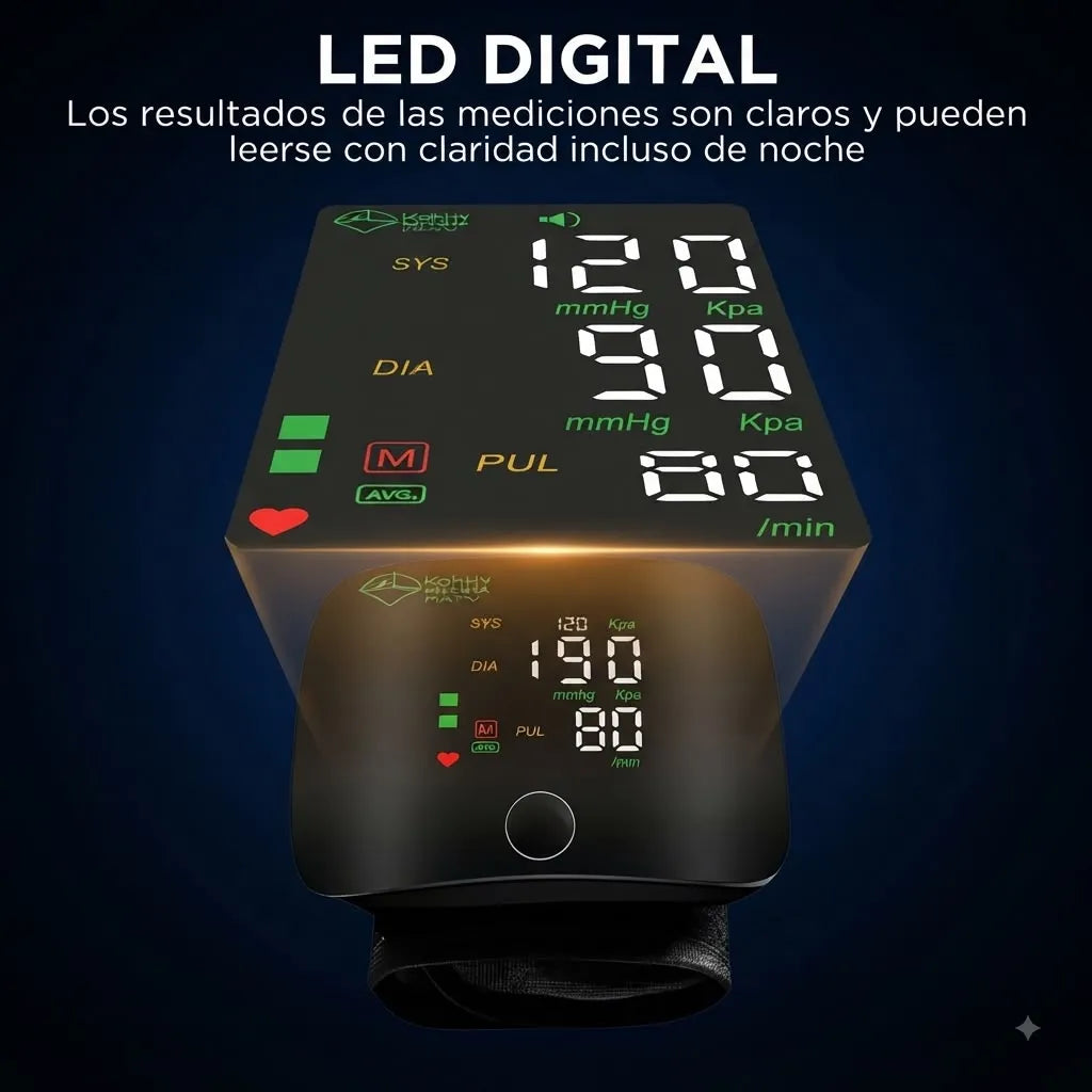 Tensiómetro digital de muñeca con clasificación OMS y memoria para 2 usuarios