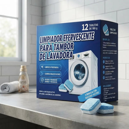 Caja de pastillas efervescentes para limpieza de lavarropas x12