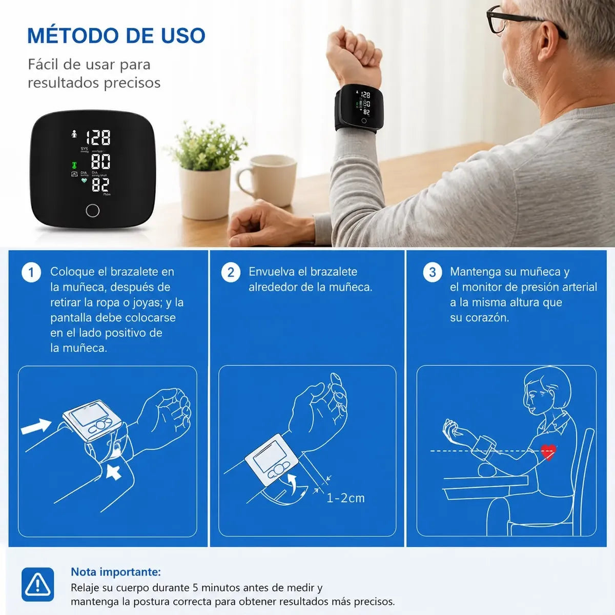 Contenido del paquete: tensiómetro, caja, cable USB y manual de uso