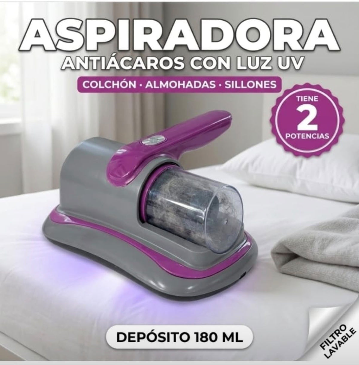 Depósito transparente de 180ml de la aspiradora antiácaros