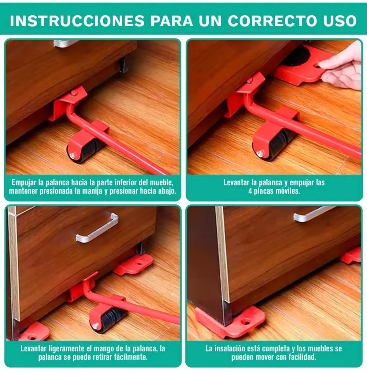 Ruedas Auxiliares para Muebles y Electrodomésticos – Kit Móvil Rojo