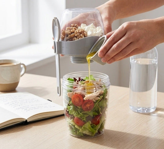 Vaso ensaladera portátil – vista del sistema de cierre con spork