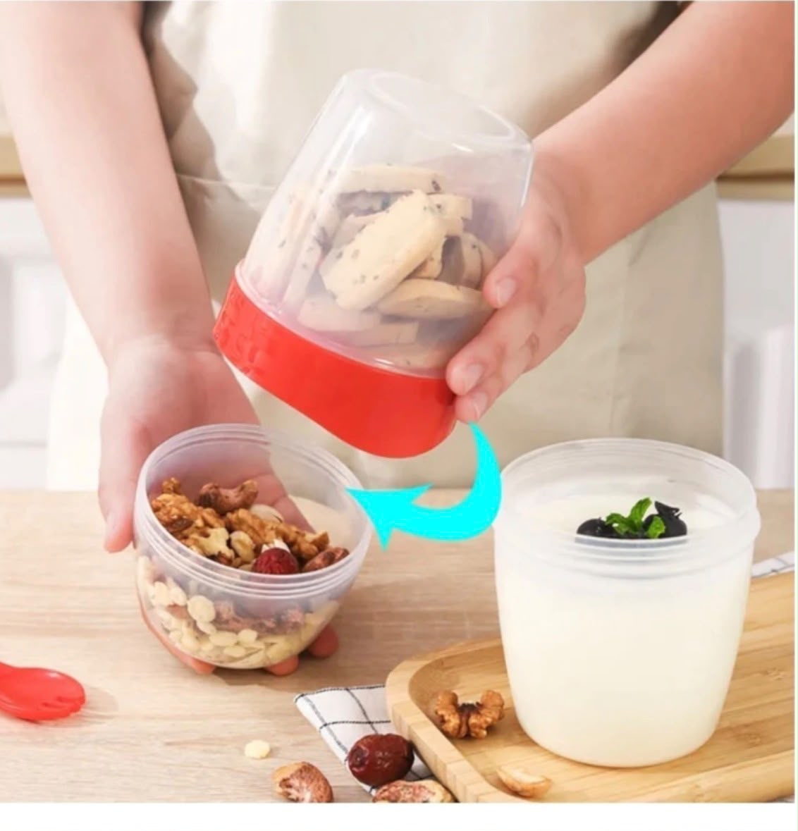 Armado del vaso: separando compartimentos con nueces y yogur