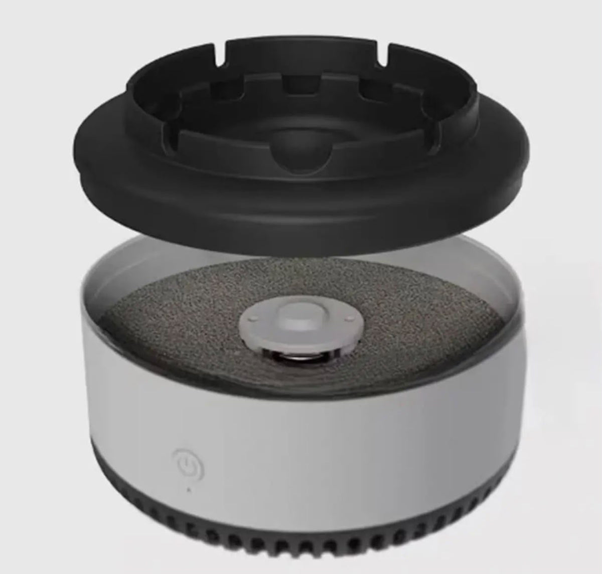 Cenicero electrónico plateado con botón de encendido e indicador LED verde
